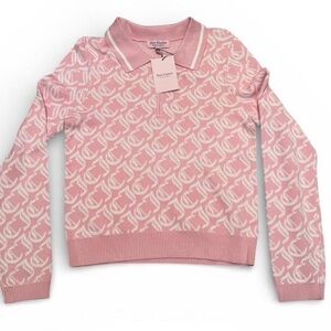 Medium Juicy Couture Pink quarter zip Monogram Pullover whisper pink/oyster